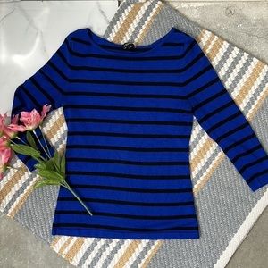 Express black & blue striped 3/4 sleeve top B7-11